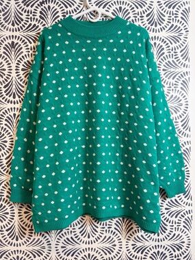 Vintage Venezia Teal Polka Dot Whimsy Twee Pullover Sweater